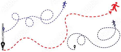 People path line route concept travel and transportation. Dotted path line with red markers, vector travel route concept, flat map style illustration for trip planning