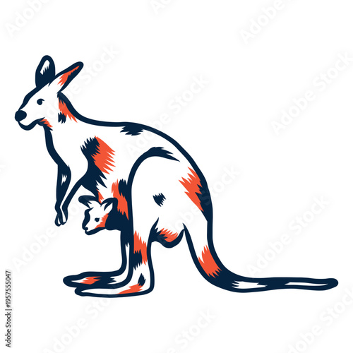 Kangaroo carrying baby duotone