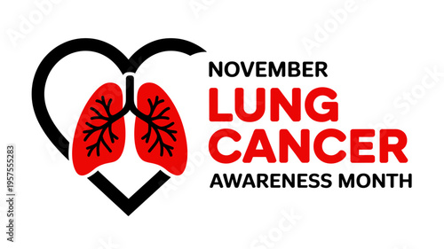 November lung cancer awareness month symbol with heart lungs