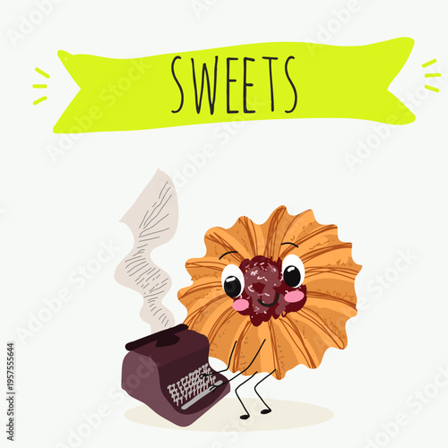 Funny Characters Kurabiye, Kurabie, Ghorayeba, Qurabiya, dessert, hand drawn vector illustration.