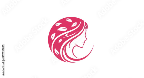 Woman profile with leaves graphic