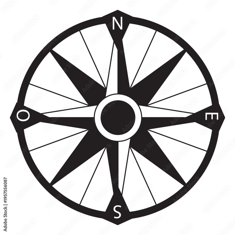 Obraz premium Windrose arrow south west east nord silhouette