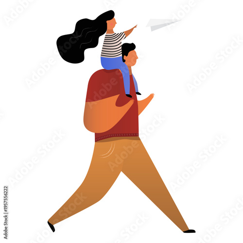 Father carrying daughter on shoulders