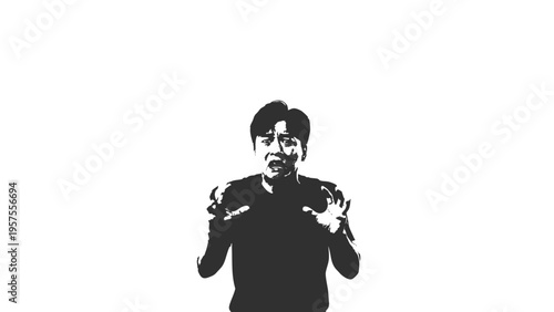 Scared man silhouette with shocked expression vector, horror and fear concept, AI