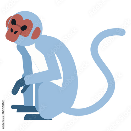 Monkey muzzle tail sitting leg rounded flat