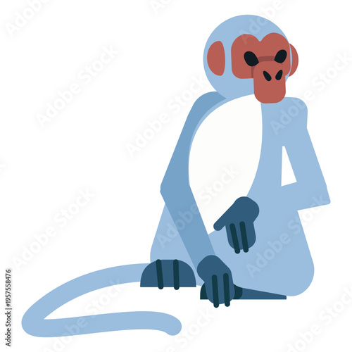 Monkey muzzle tail leg sitting rounded flat