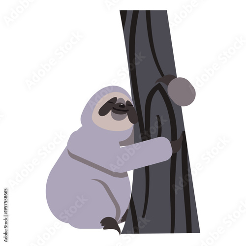 Sloth muzzle claw tree rounded flat