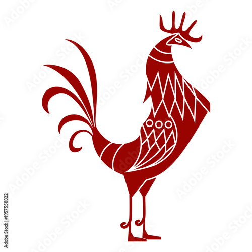 Cock beak feather wing leg crest pattern detailed silhouette