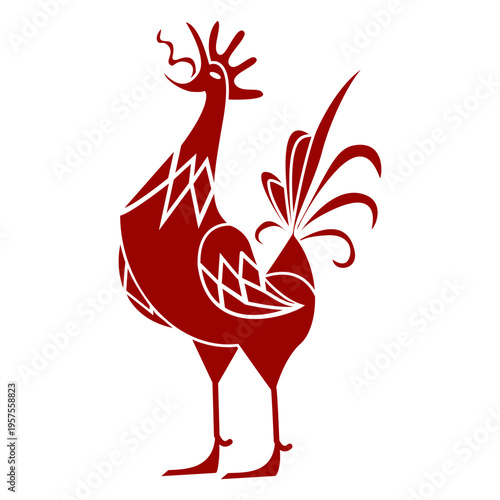 Cock feather beak wing leg crest pattern detailed silhouette