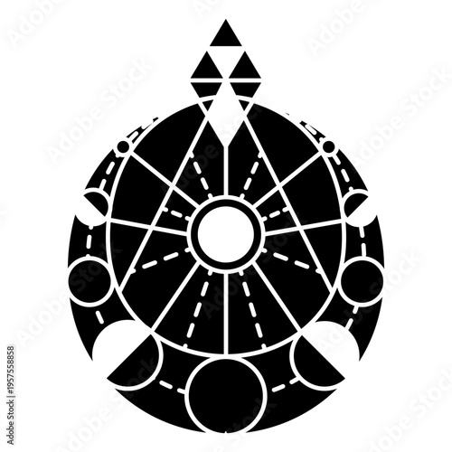 Crescent moon ray sun detailed silhouette