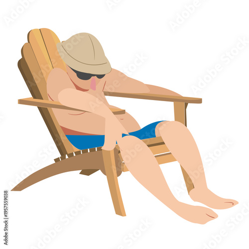 Man glasses chaise longue cap flat