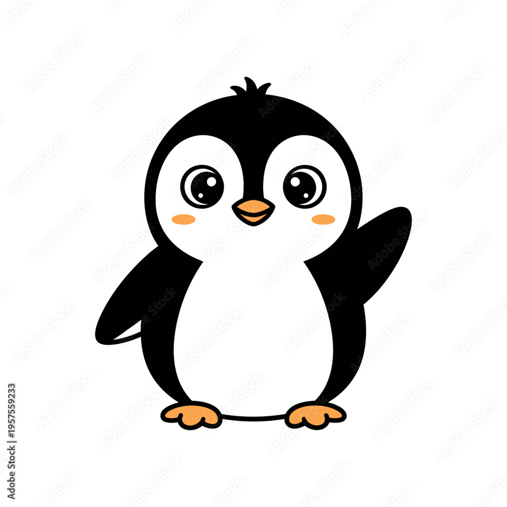 Fototapeta premium Cute Waving Penguin Cartoon Character Isolated on White Background