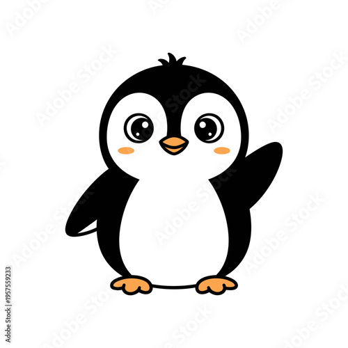 Cute Waving Penguin Cartoon Character Isolated on White Background