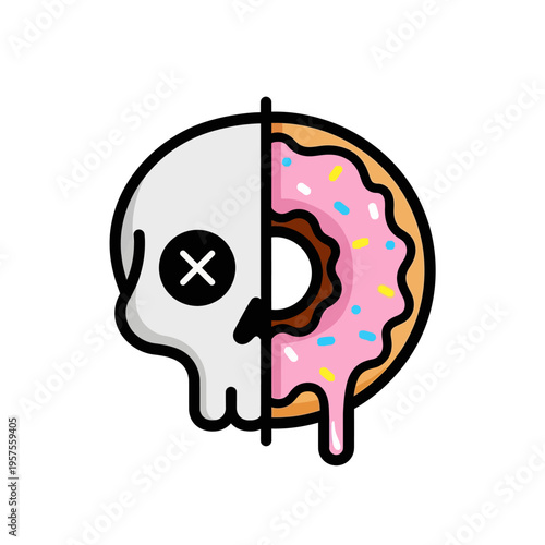 Half Skull Half Donut Hybrid, Surreal Art, Sweet Death Concept