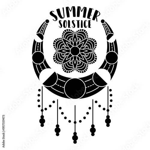 Summer solstice moon ray sun crescent detailed silhouette