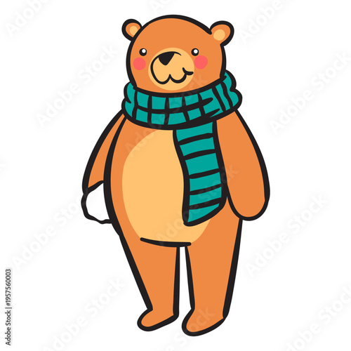Cute brown bear scarf snowball
