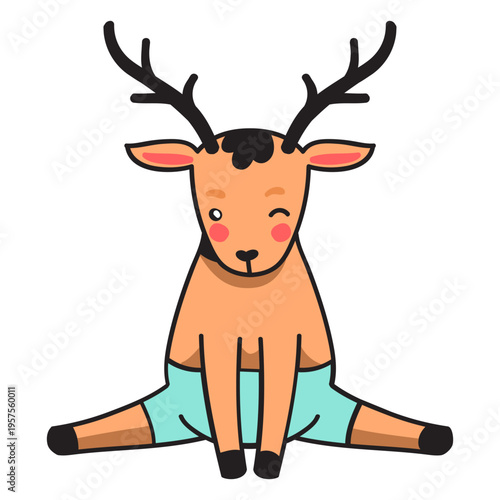 Cute brown deer winking split leap