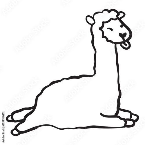 Cute llama running jumping outline