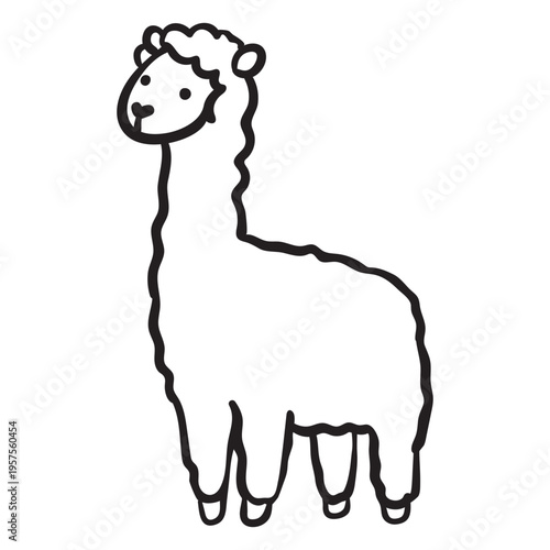 Cute llama standing profile outline