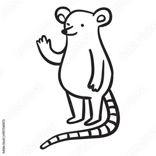 Cute mouse waving standing outline