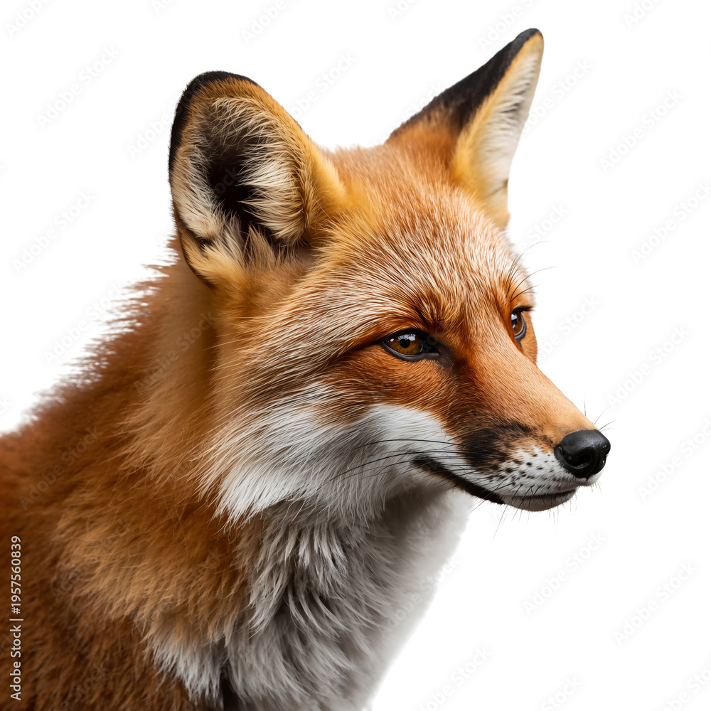 Obraz premium Fox Looking to the Side With Bright Eyes and Soft Fur Against a White Background