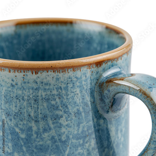 Unique Ceramic Mug With Blue and Beige Design Placed on a Plain Surface