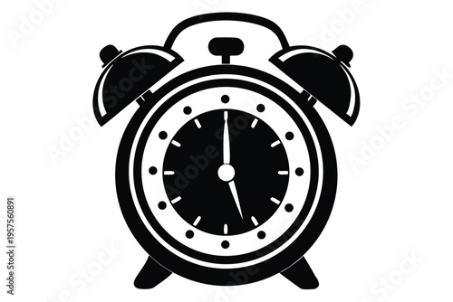 retro alarm timepiece silhouette line art vector illustration