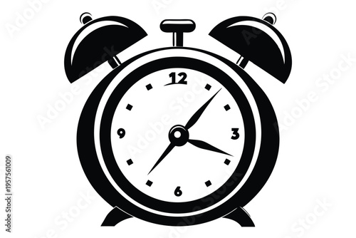 retro alarm timepiece silhouette line art vector illustration
