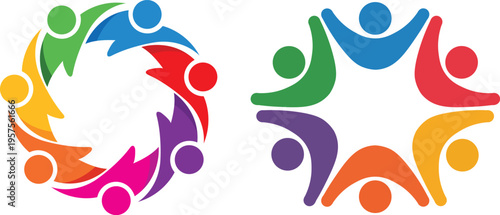 Colorful Teamwork Community People Circle Logo Symbol for Unity Collaboration Diversity and Social Organization Branding, vector, illustration