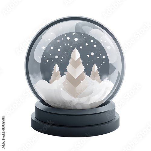 Snow Globe With Trees and Snowflakes on a Base Placed Indoors During Winter S...