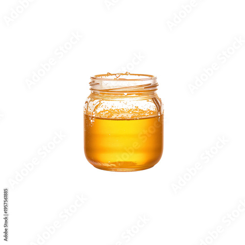 Honey Jar on a Plain Background With Liquid Honey Inside