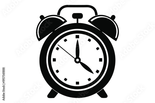 retro alarm timepiece silhouette line art vector illustration
