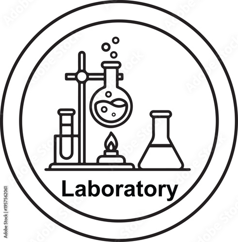 Modern Scientific Laboratory Round Badge Logo with Chemistry Experiment Equipment Symbol for Research Lab Branding Design, vector, illustration