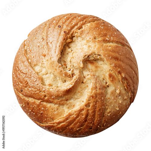 Baked Bread Rolls Sit on a White Background Showing Spiral Design With Golden...