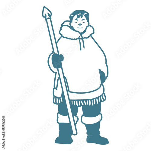 eskimo man with spear stroke