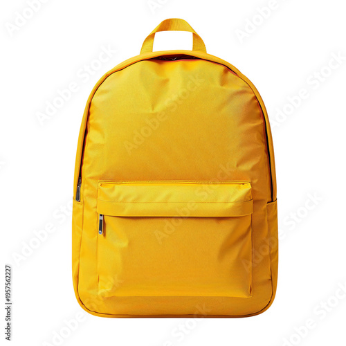 Simple Yellow Backpack Resting on a Flat Surface With a Zipper Pocket in Front
