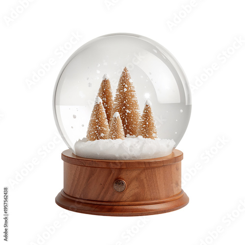 Snow Globe With White Tree and Wooden Base on Display in a Bright Room During...