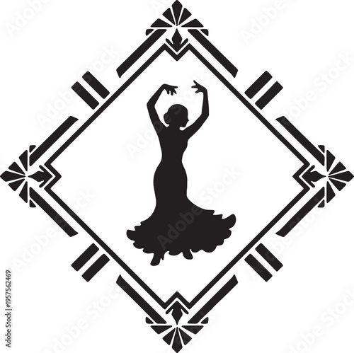 black silhouette of a woman dancing in a diamond shape
