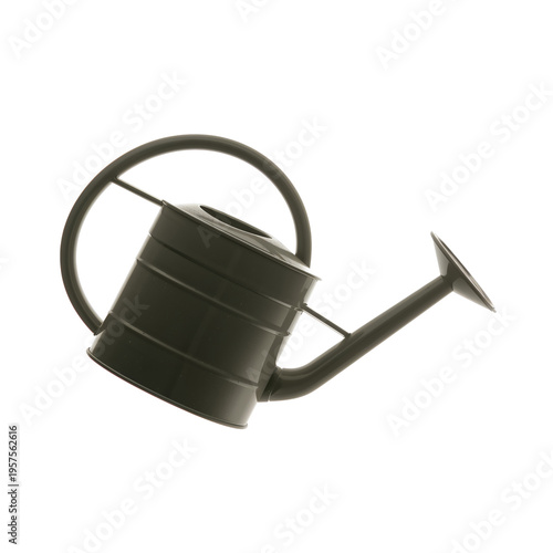 Metal Watering Can Sits on a Plain Background Ready for Use in Gardening Acti...