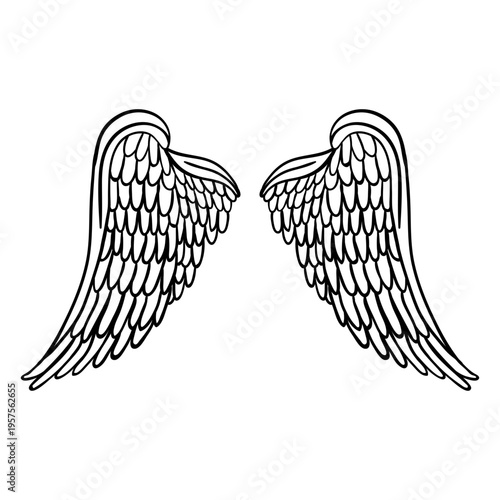 Classic layered angel wings outline