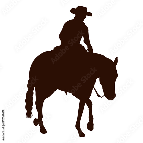 Cowboy riding horse profile silhouette