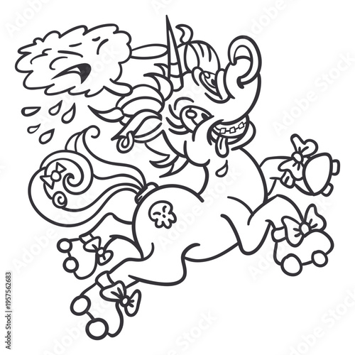 Crazy unicorn nose ring roller skating black outline