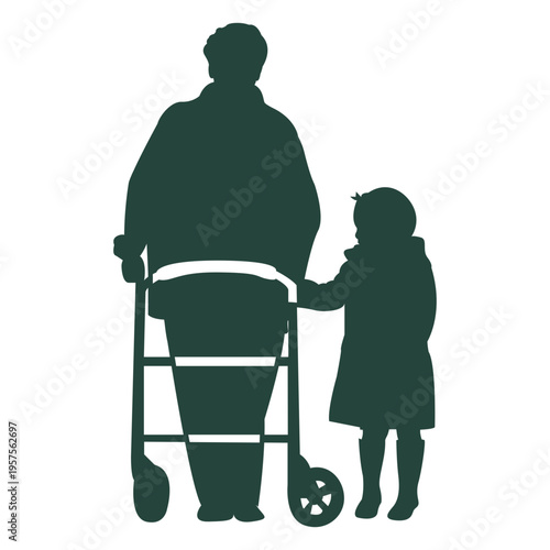 Elderr walker kid walking silhouette