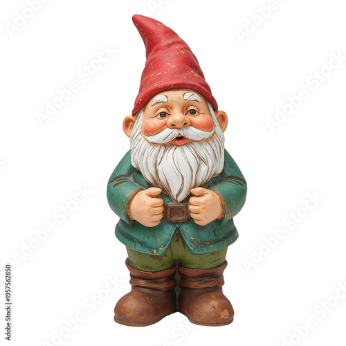 Garden Gnome Stands With a Friendly Smile Outside in Bright Sunlight During t...