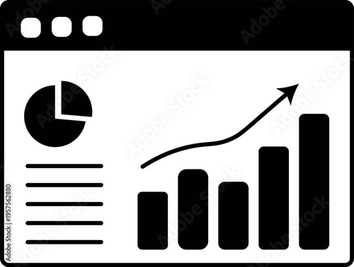 Business Analytics Dashboard with Growth Chart and Pie Report – Data Visualization, Performance Metrics UI Illustration