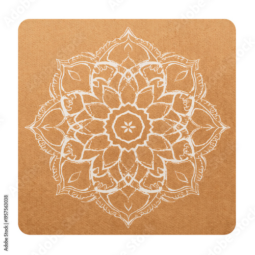 Decorative Mandala Design on Brown Surface Showing Intricate Patterns in an A...