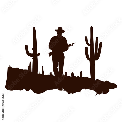 Western ranger patrolling scene cut out black