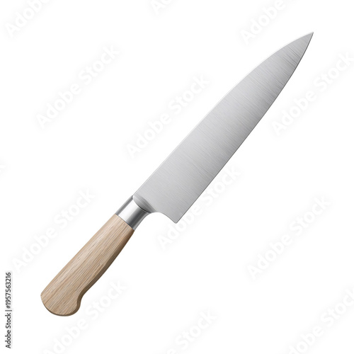High Quality Kitchen Knife With a Wooden Handle on a Plain Background for Coo...