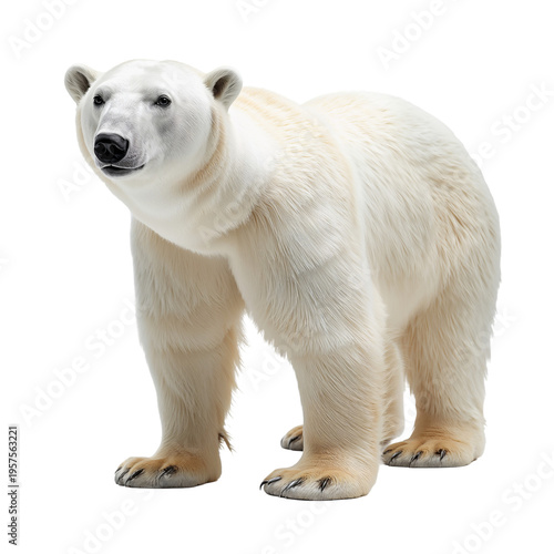 Polar Bear Stands on All Fours in a Bright Setting Showing White Fur and Larg...