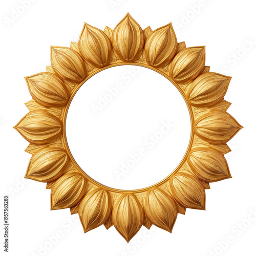 Decorative Round Mirror Frame With Floral Design Crafted From Gold Material
